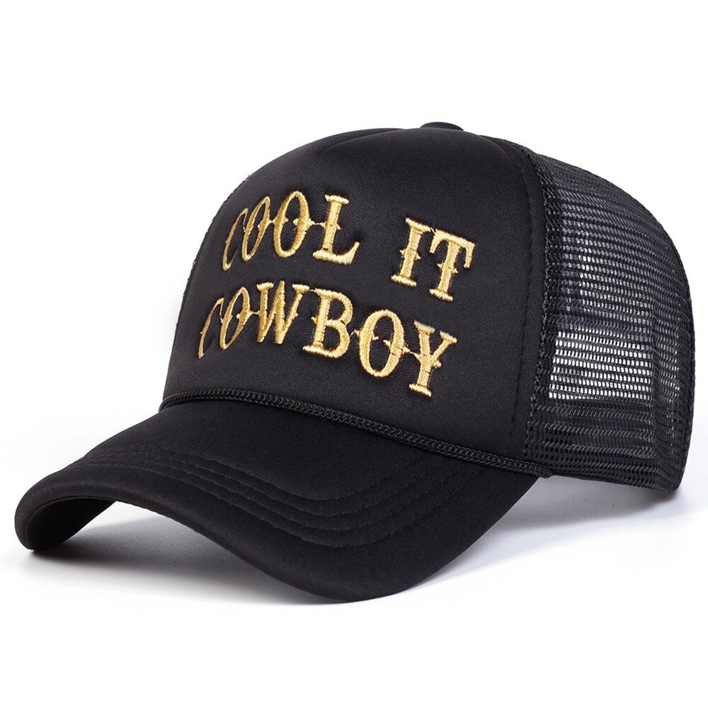Cool It Cowboy Black Mesh Trucker Adjustable Snapback Hat NWOT